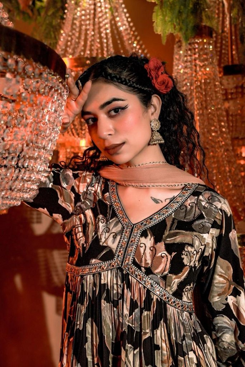 Floral Noir Rayon Sharara Set