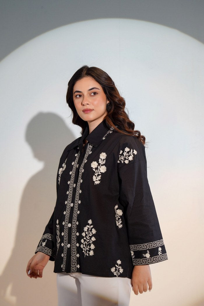 NOIR BLOOM EMBROIDERED BUTTON-DOWN SHIRT – FOR WOMEN