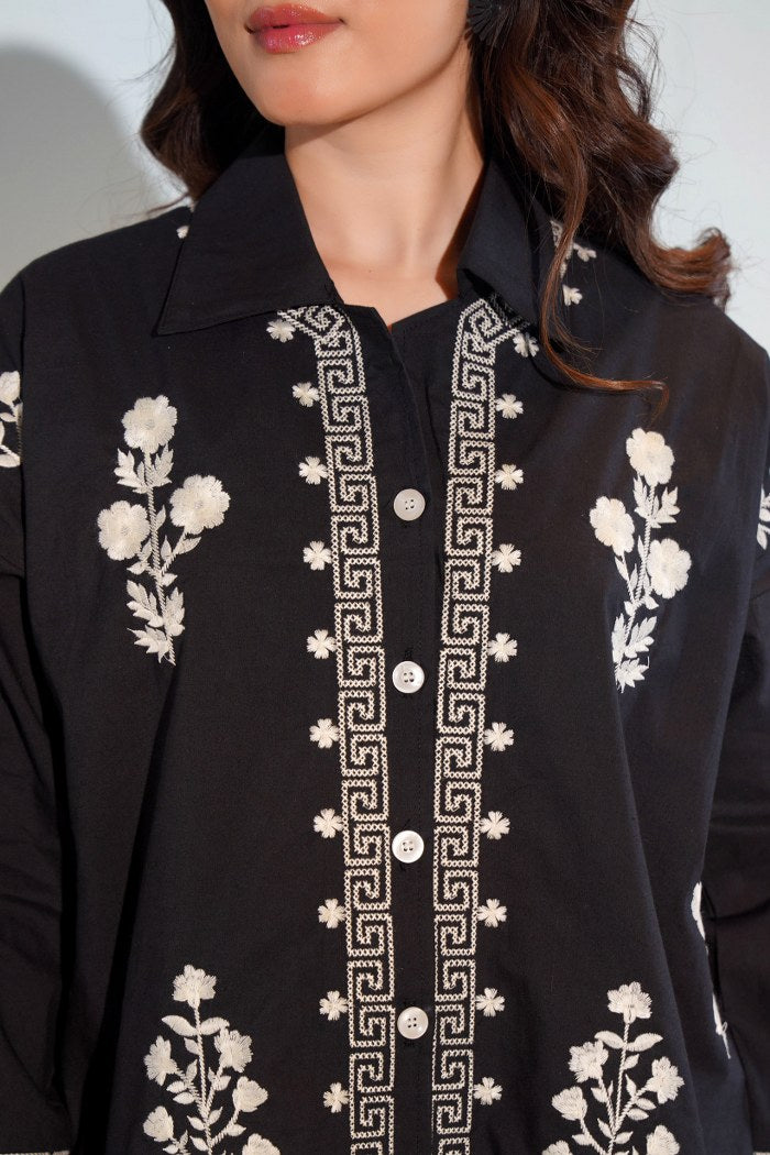 NOIR BLOOM EMBROIDERED BUTTON-DOWN SHIRT – FOR WOMEN