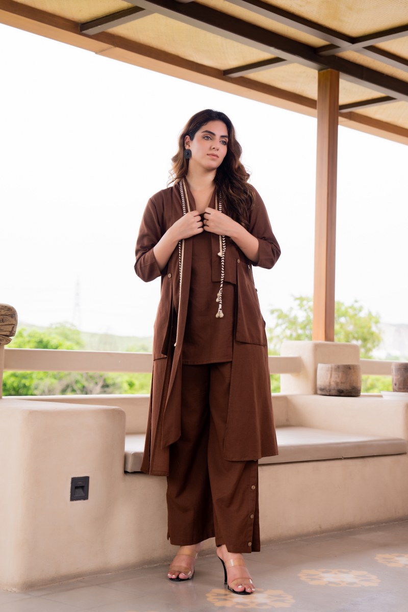 Brown Co-Ord Set for Women | Cotton Kurta with Palazzo Pants