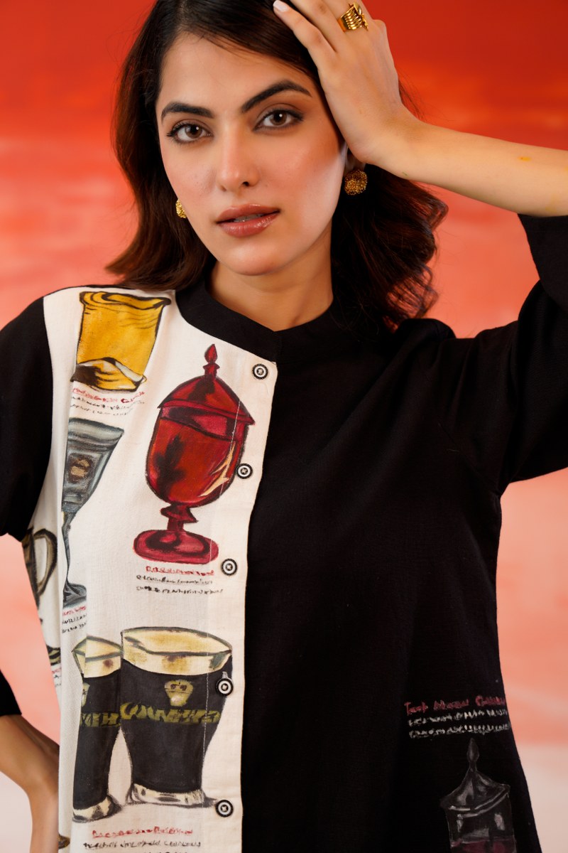 Hand Painted Cotton Flex Co-ord Set – “Famous Glasses” Art Design