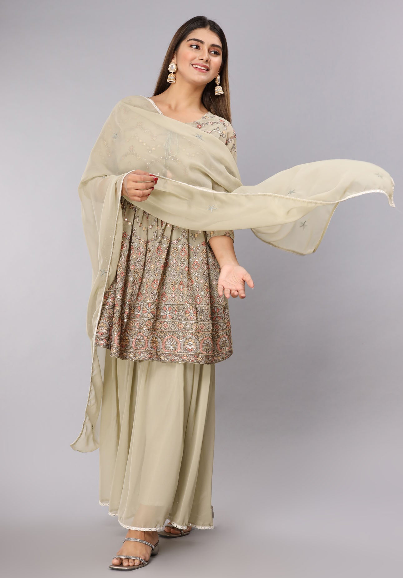 Embroidered Georgette Sharara