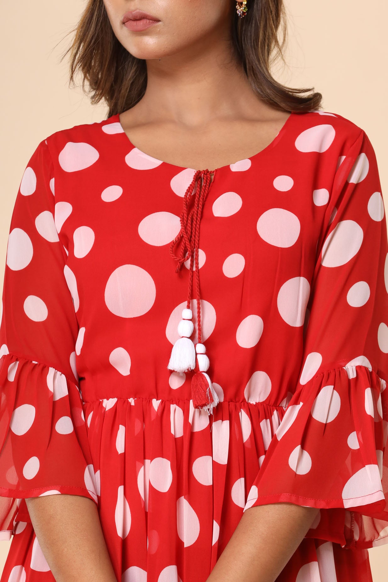Red Polka Flared Long Dress