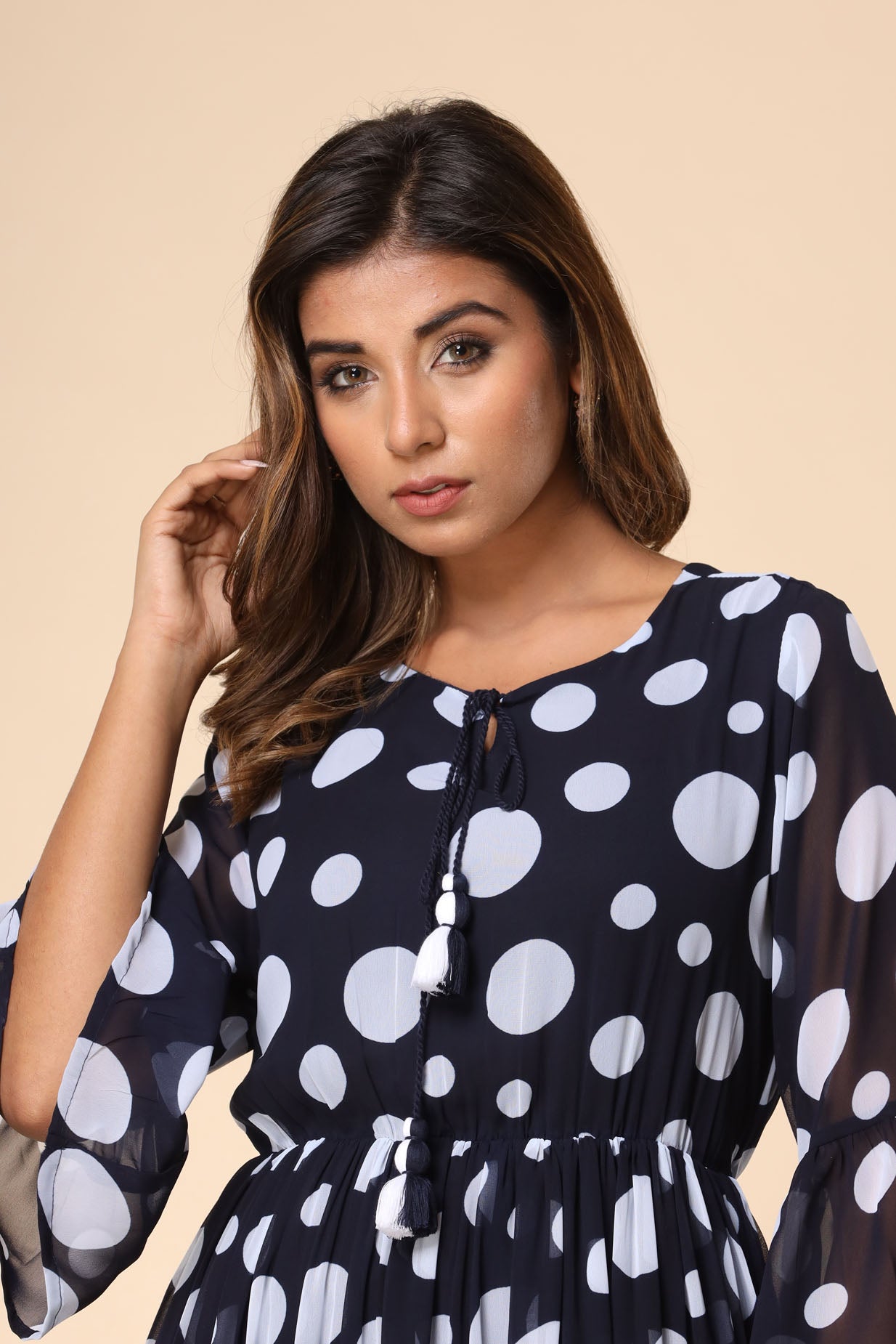Blue Polka Flared Long Dress