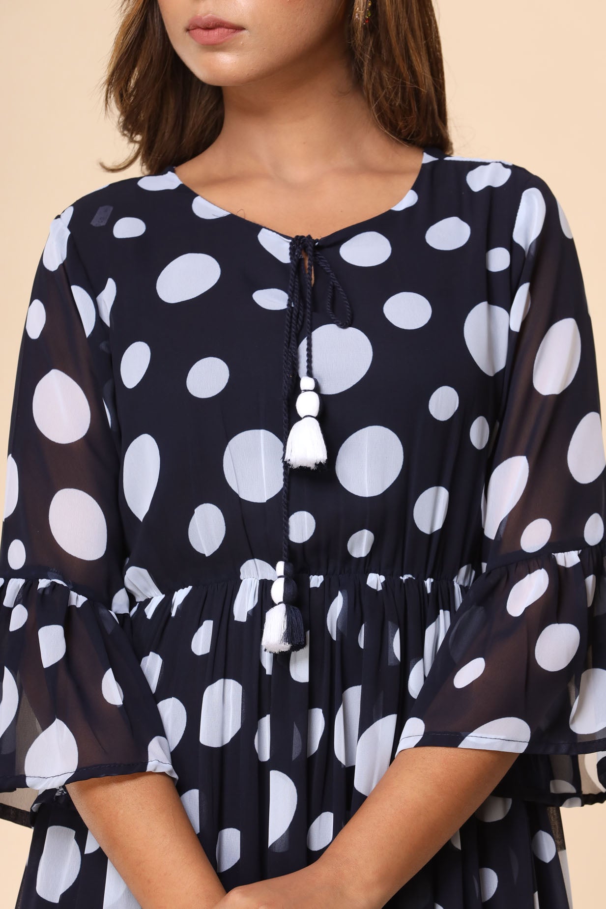 Blue Polka Flared Long Dress