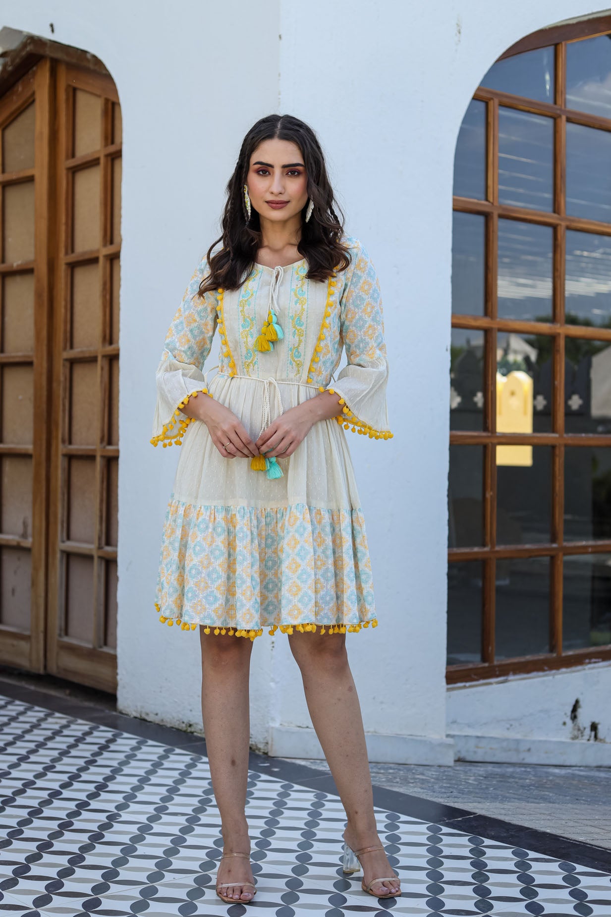 Square Printed Short Dress