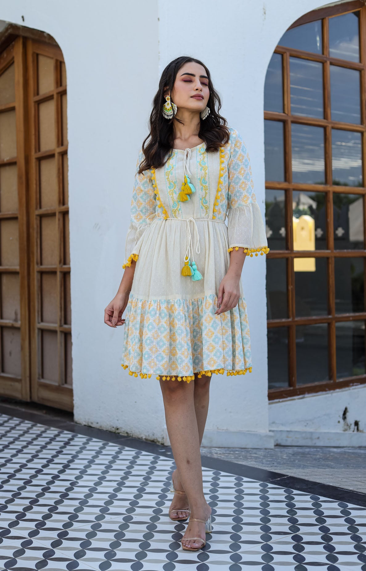 Square Printed Short Dress