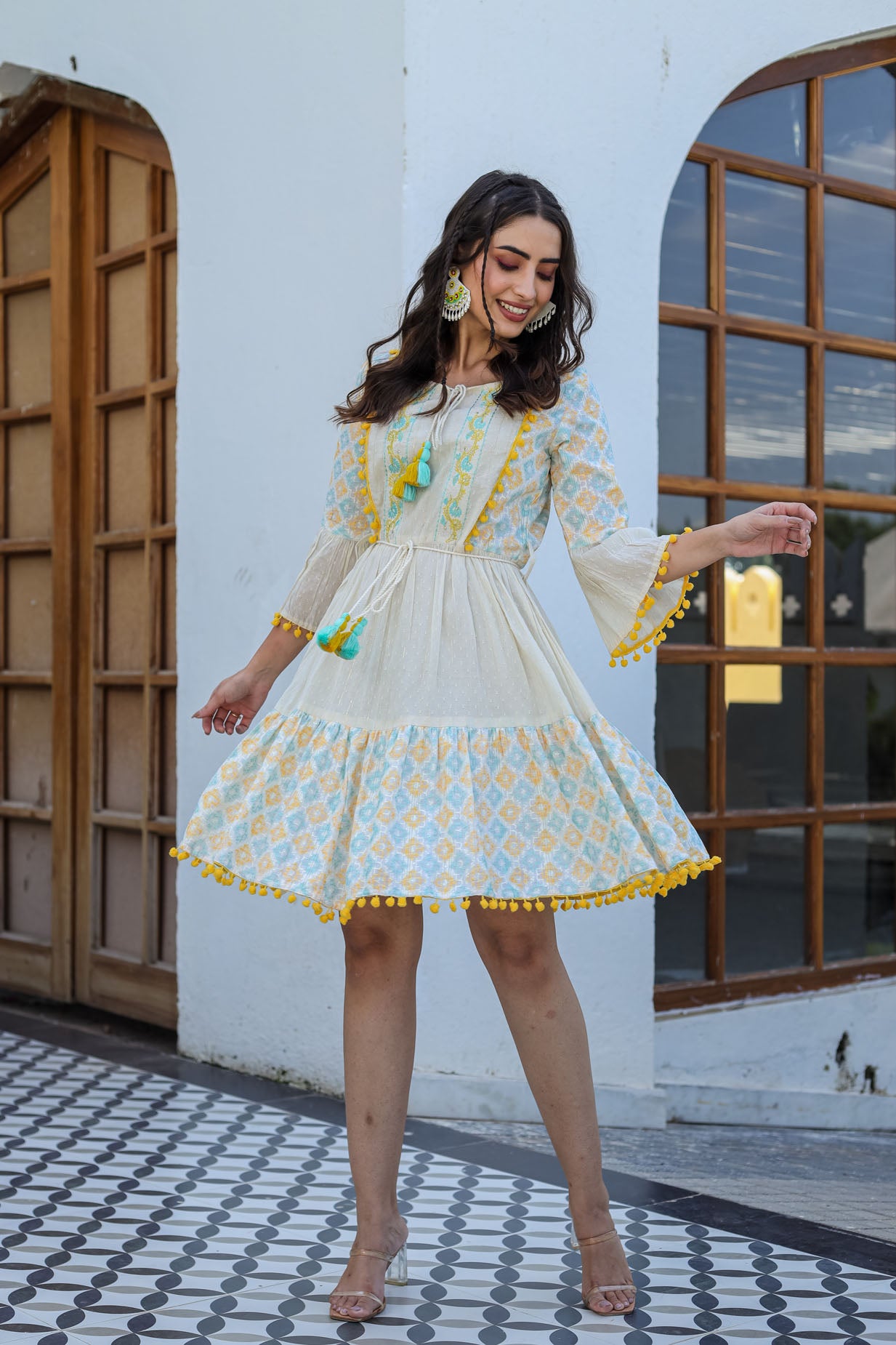Square Printed Short Dress