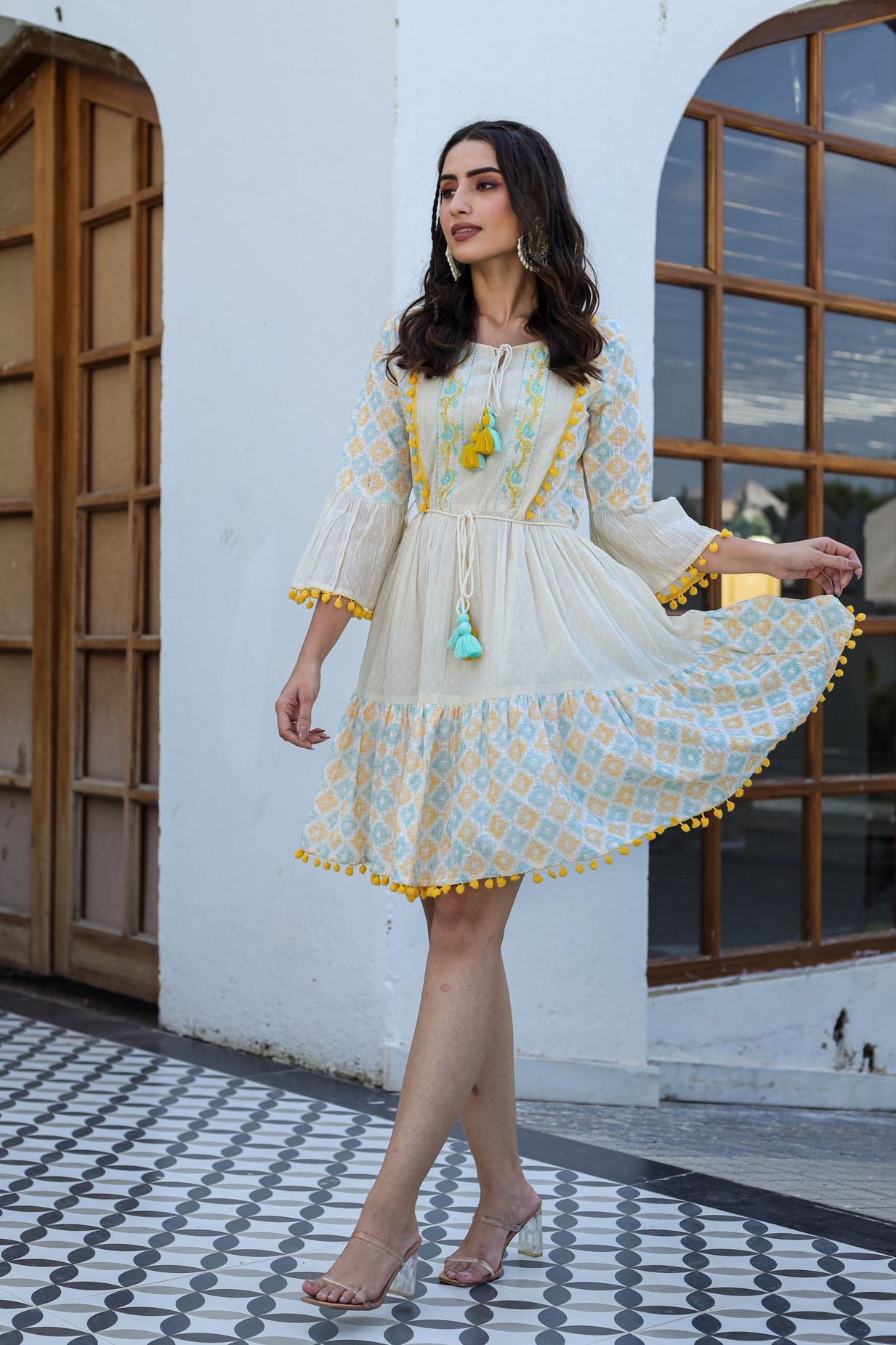 Square Printed Short Dress