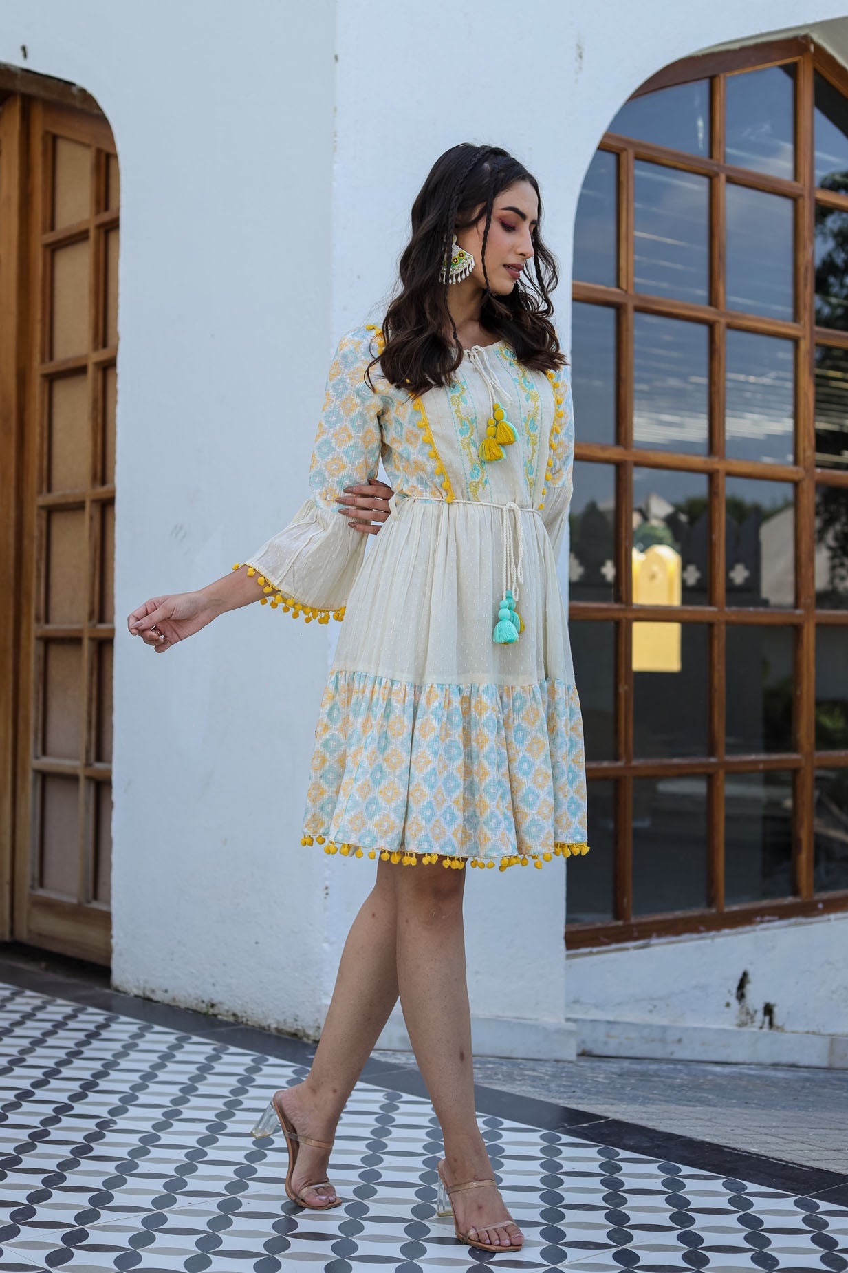 Square Printed Short Dress