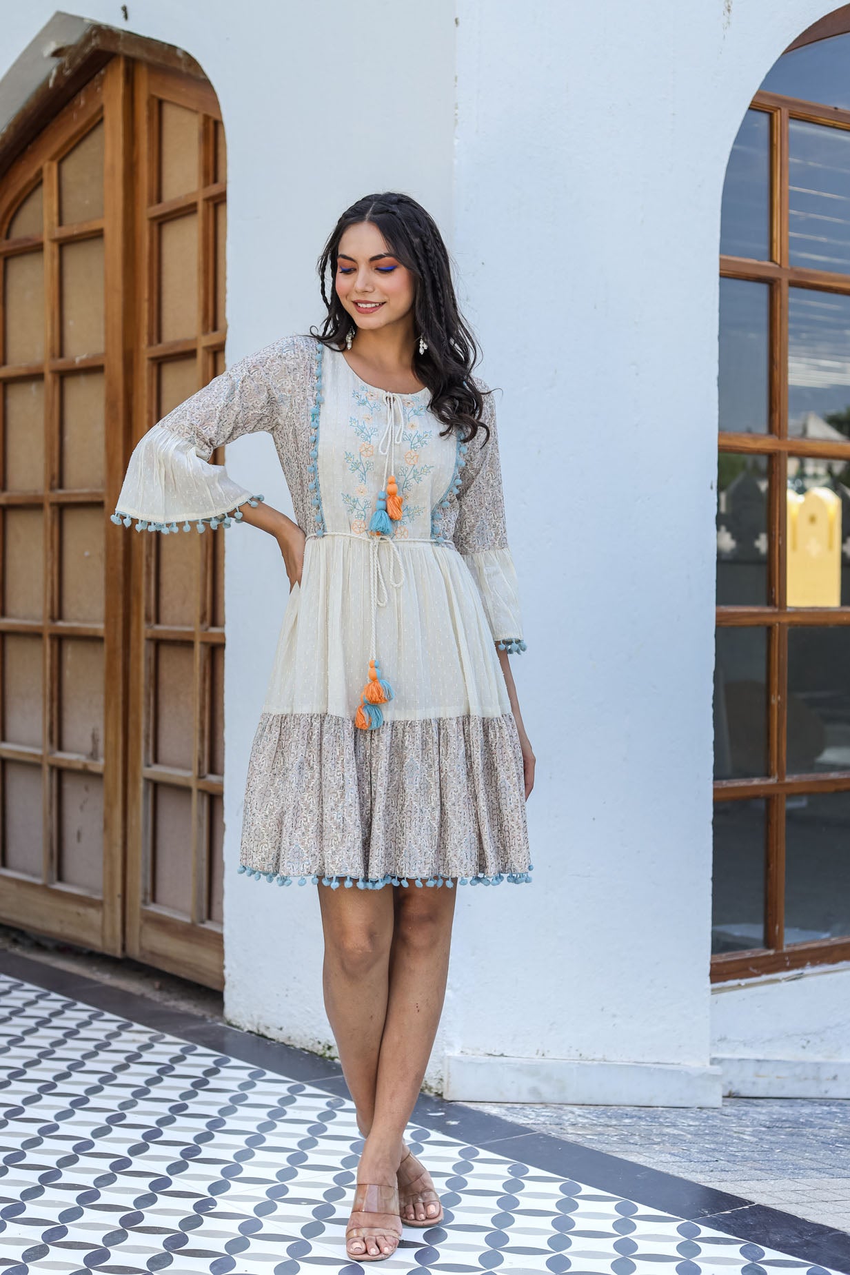 Off-White Embroidered Dress
