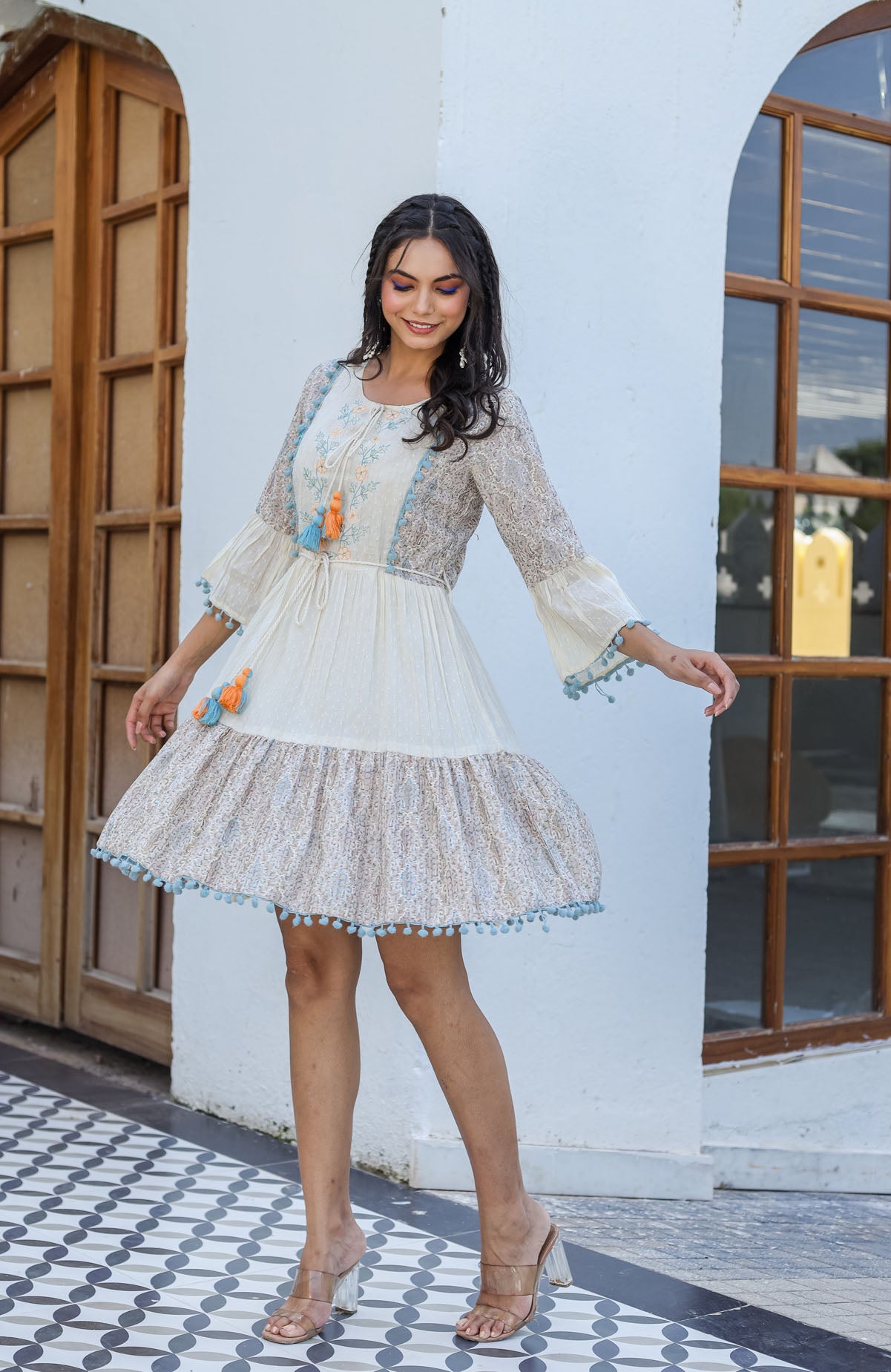 Off-White Embroidered Dress
