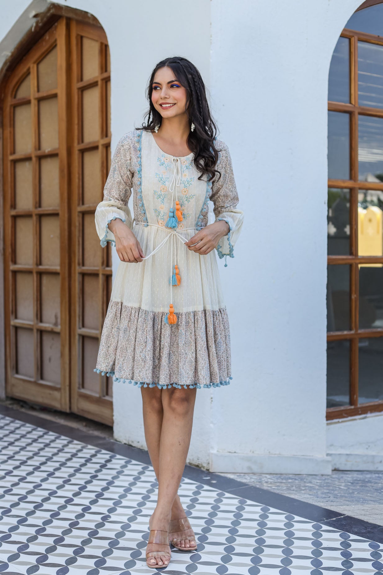 Off-White Embroidered Dress