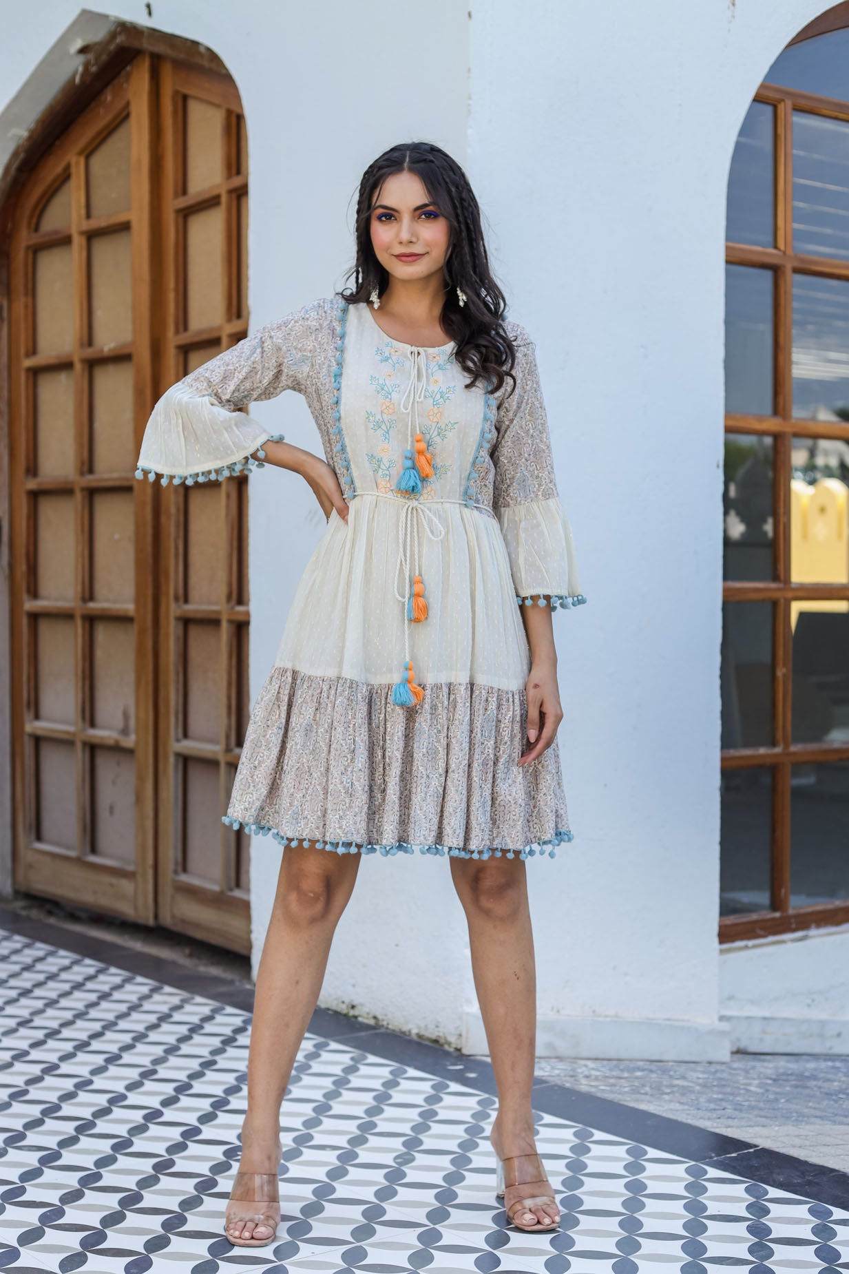 Off-White Embroidered Dress