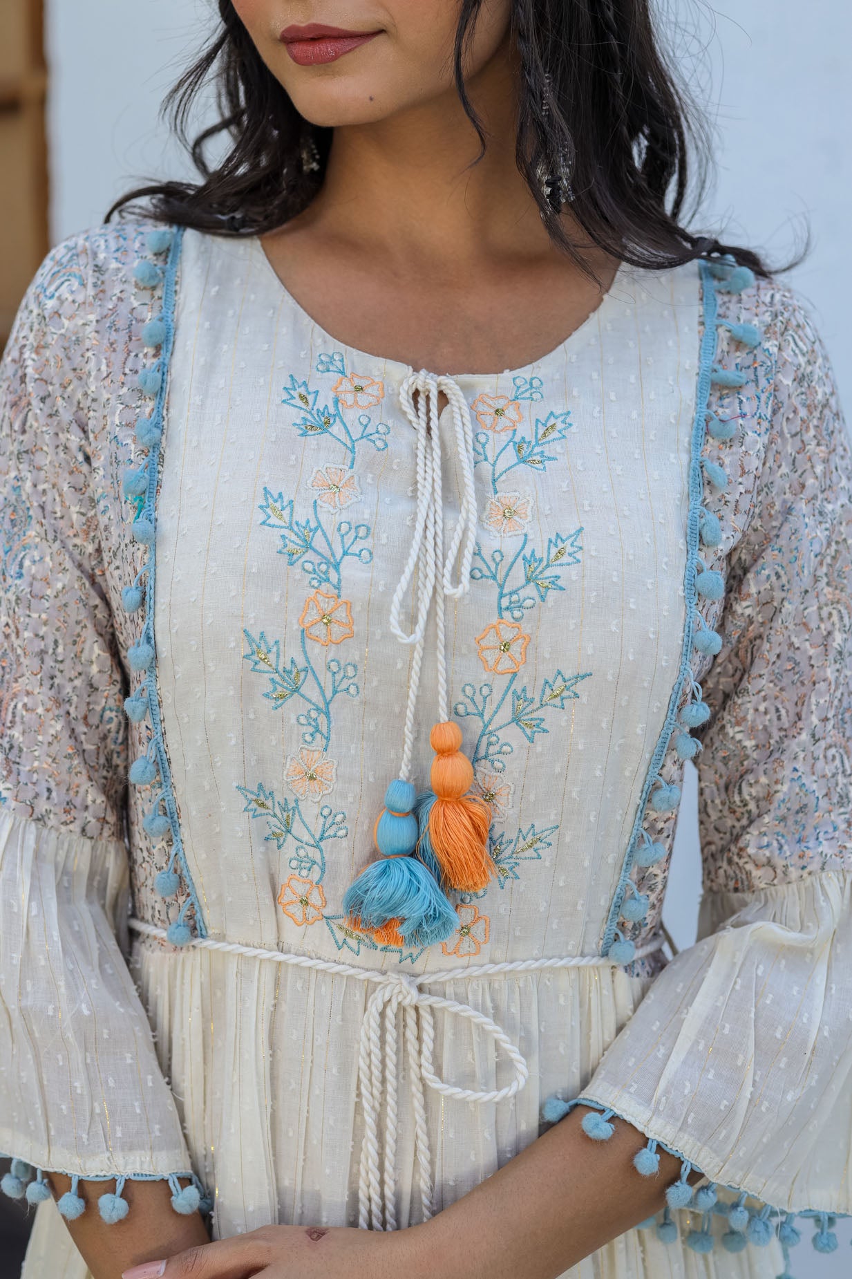Off-White Embroidered Dress