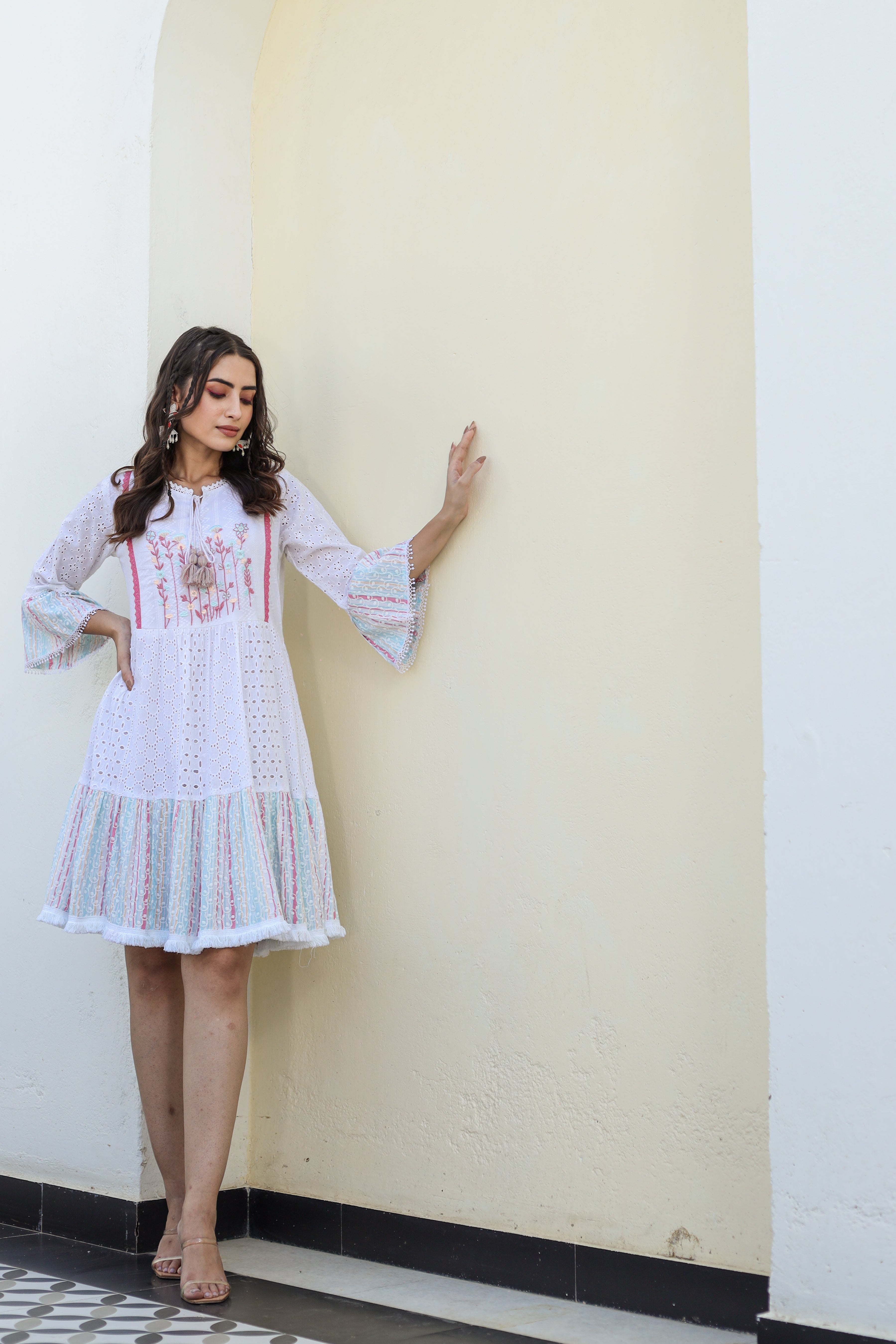 Embroided Crosia Short Dress