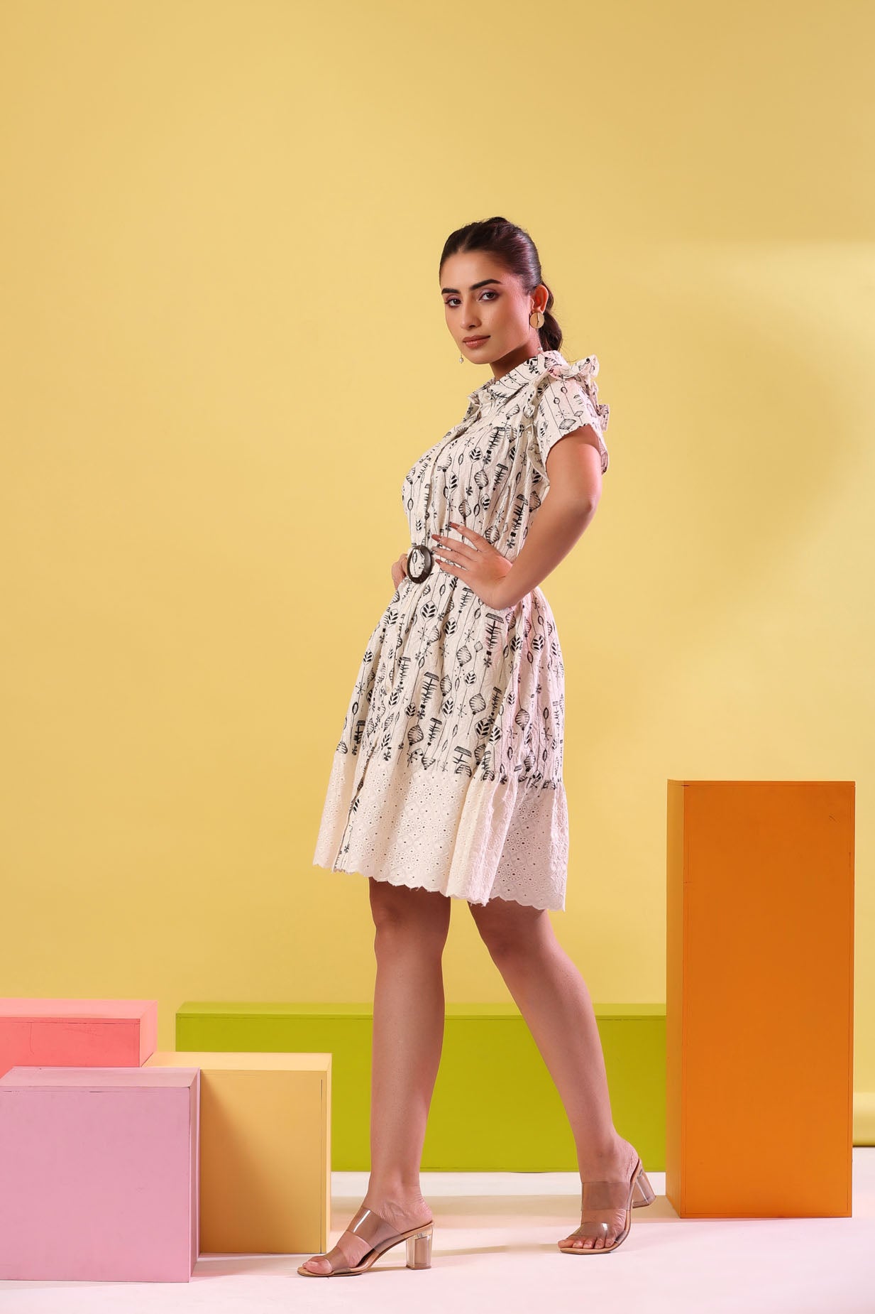 Embroidered Schiffli Short Middi