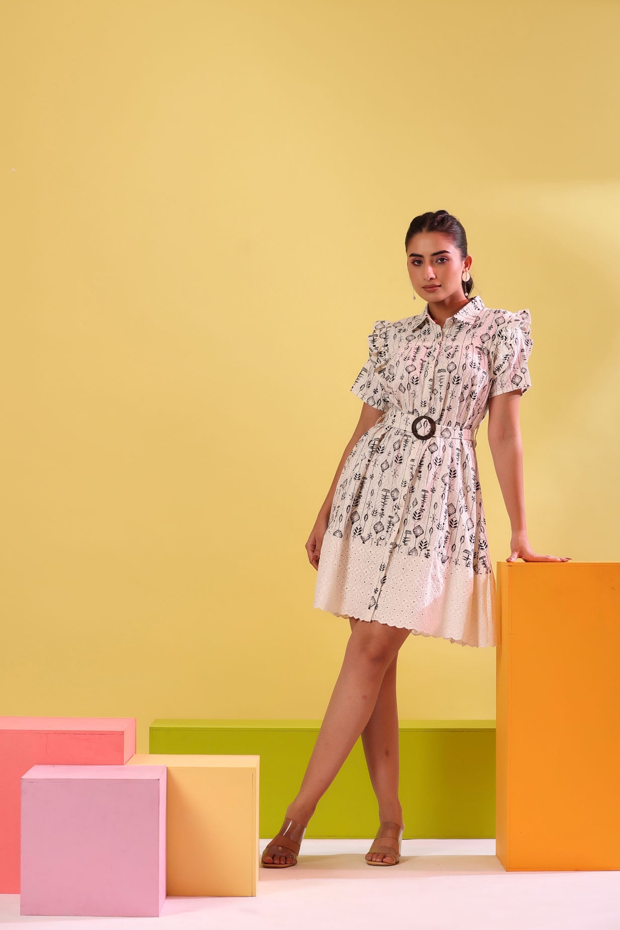 Embroidered Schiffli Short Middi