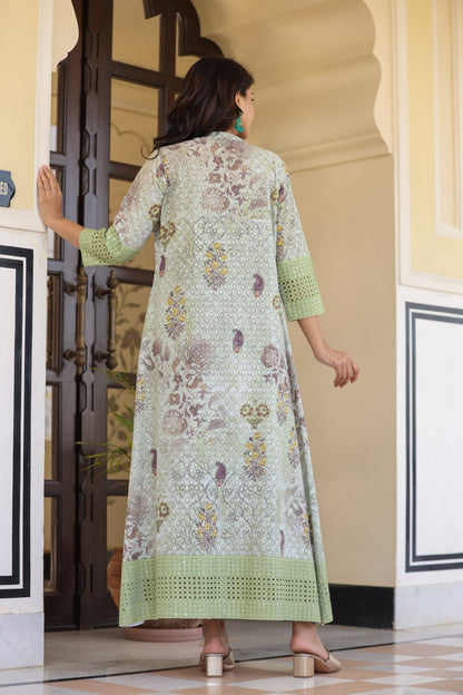 Designer Green Gown With Shrug