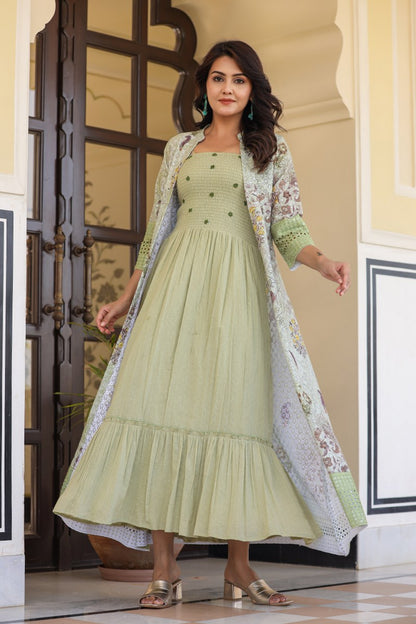 Designer Green Gown With Shrug