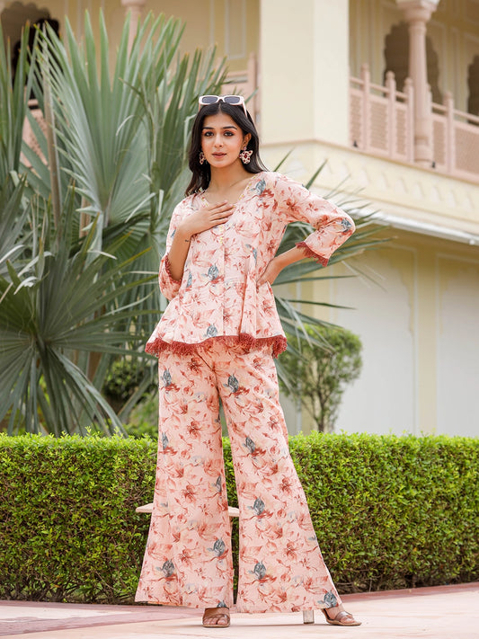 amazing beige chanderi co ord set