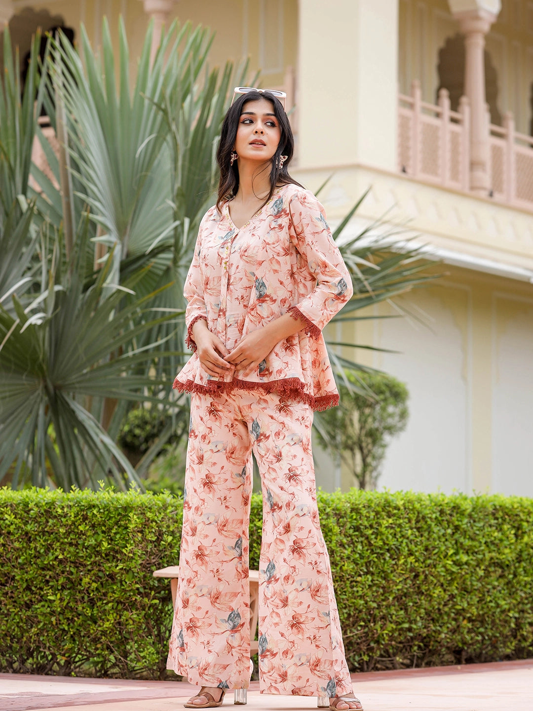amazing beige chanderi co ord set