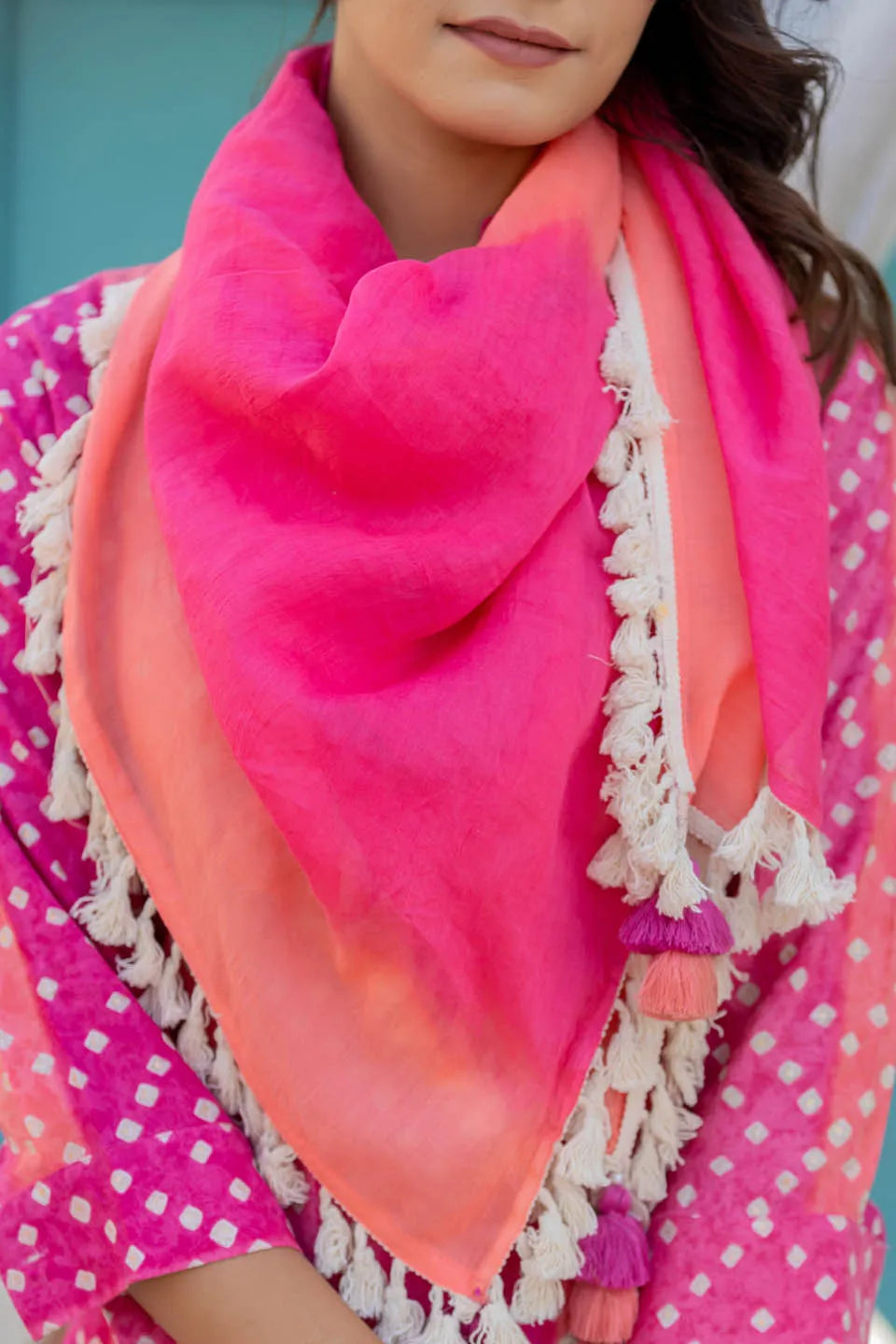pink printed tunic with solid trousers co ord set