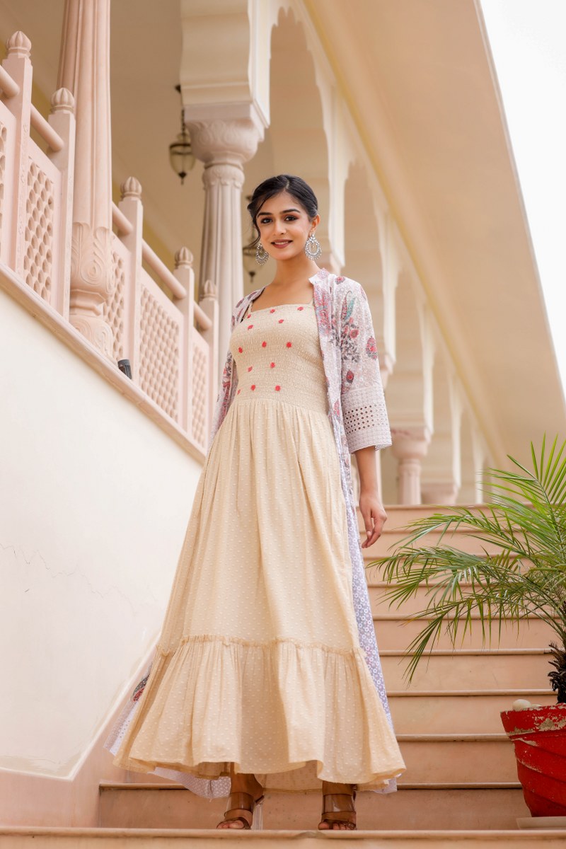 Natural Cotton Gown With Shrug