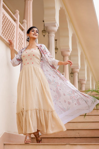 Natural Cotton Gown With Shrug