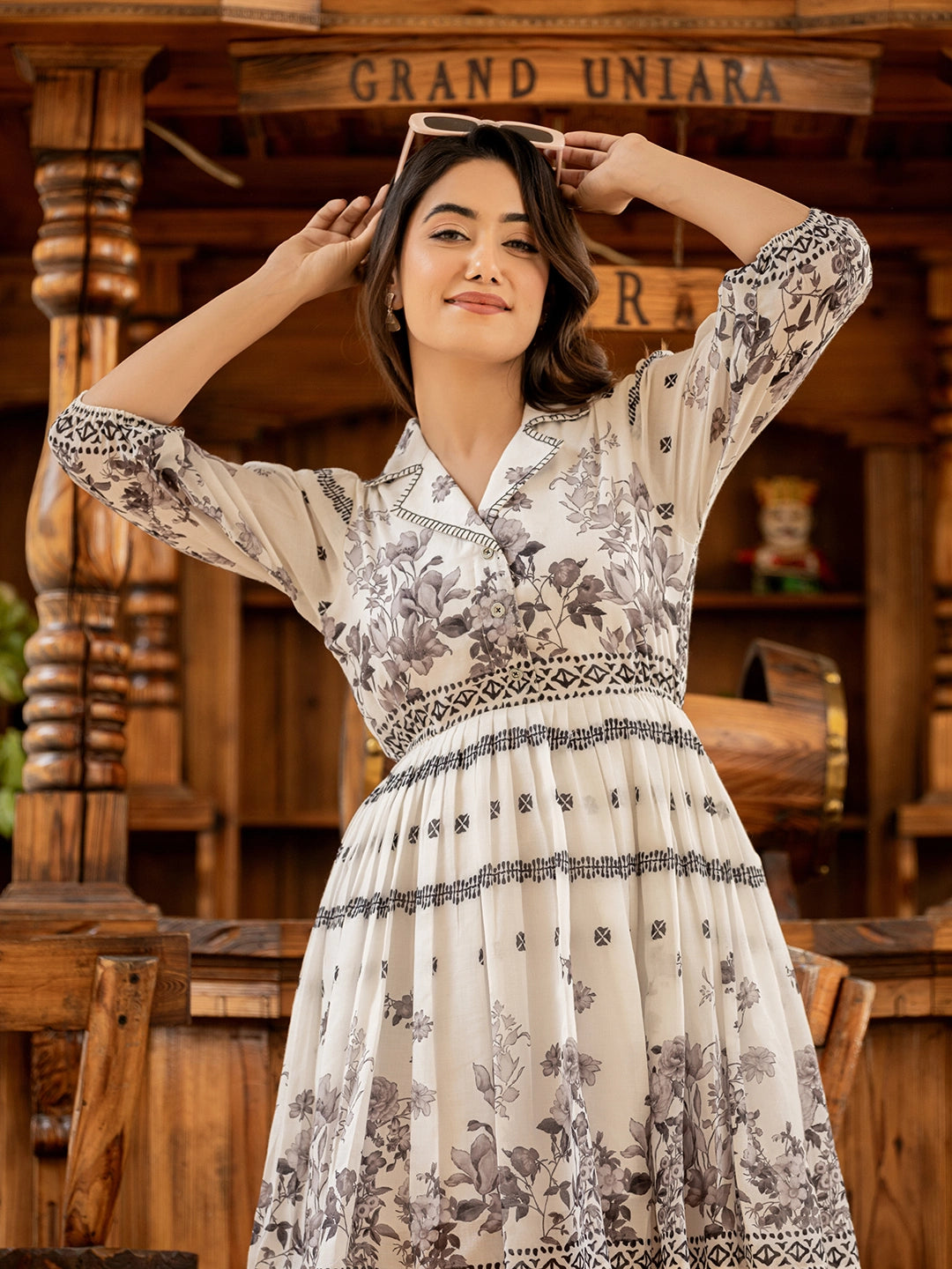 Whimsical Waves: Printed Cotton Short Dress