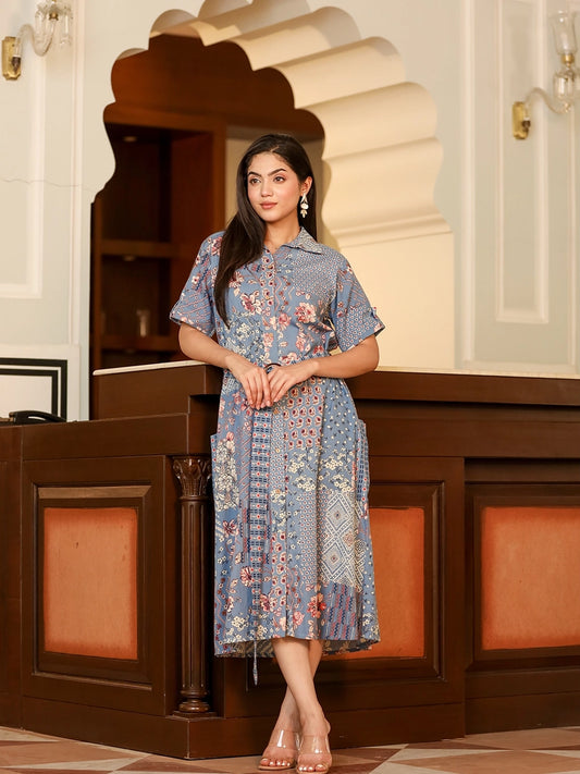 Ethnic Blooms: Printed Cotton Elegance Middie