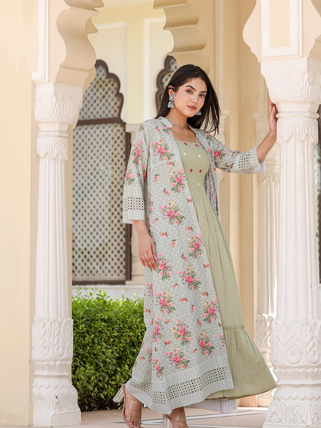 Amazing Cotton Long Gown With Shrug