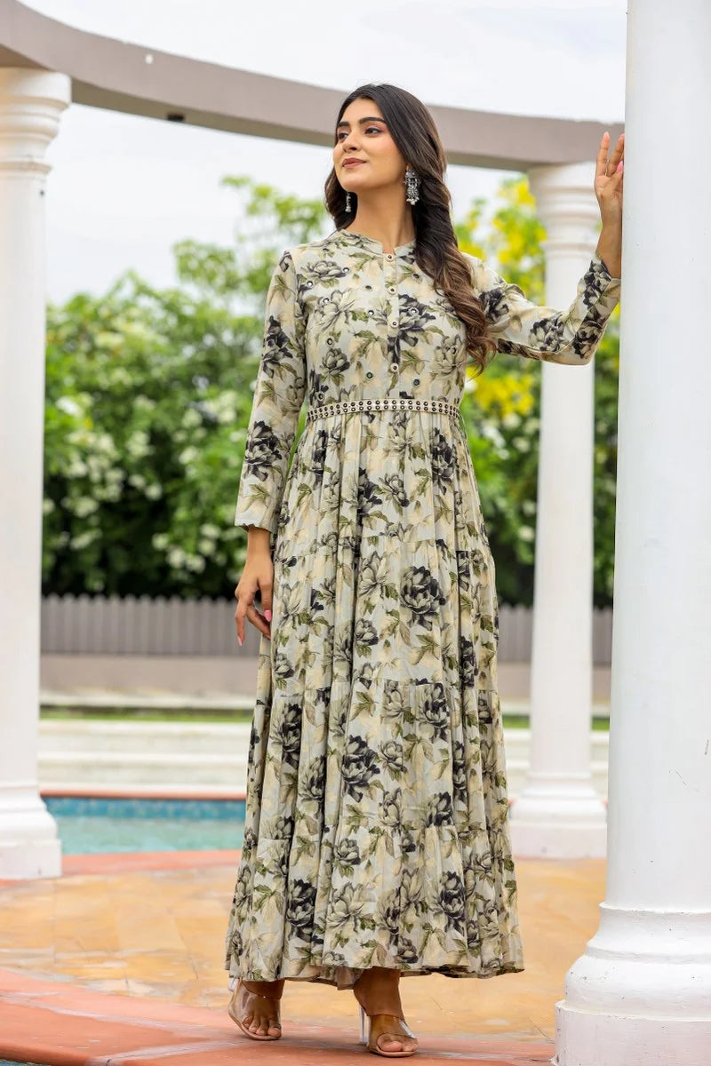 Emeral, Leafy Long Gown Dress,