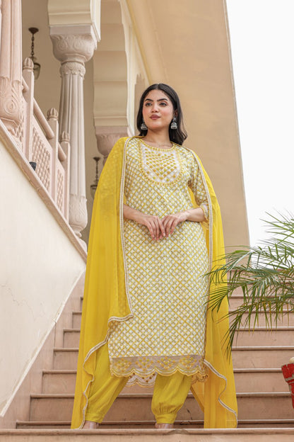 Bright Yellow Cotton Kurta Set