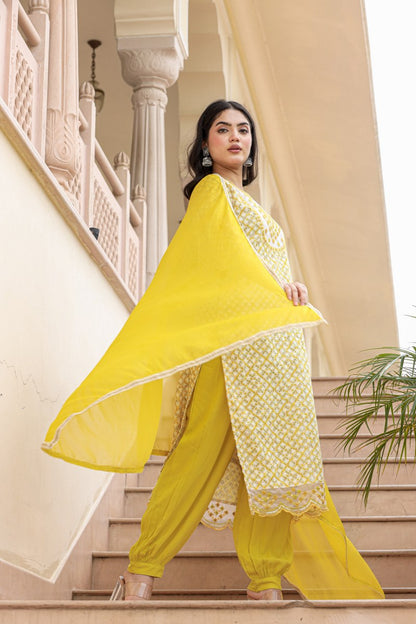 Bright Yellow Cotton Kurta Set