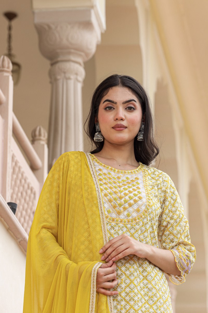 Bright Yellow Cotton Kurta Set
