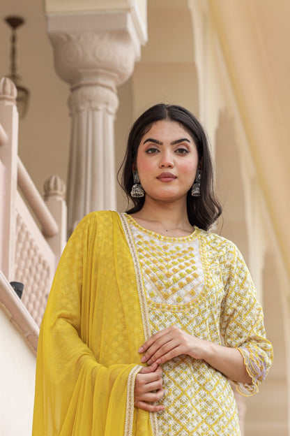 Bright Yellow Cotton Kurta Set