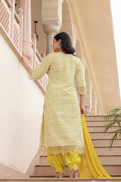 Bright Yellow Cotton Kurta Set