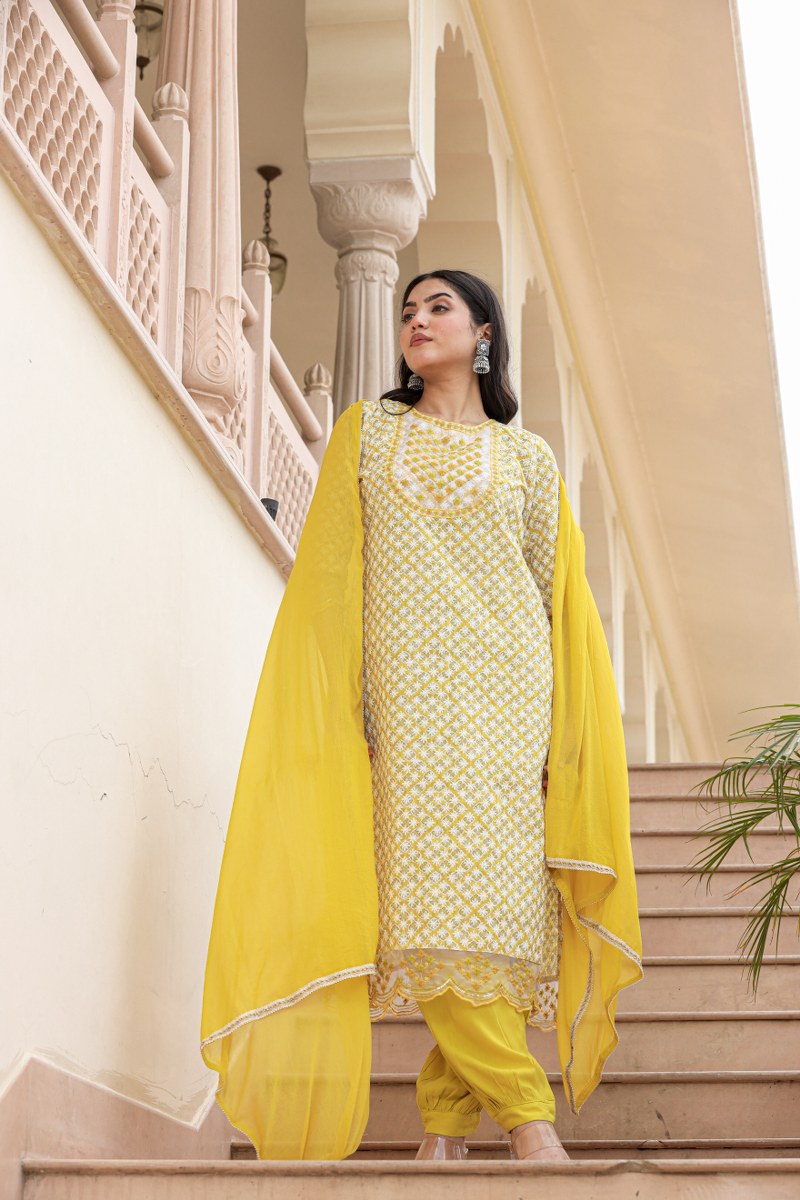 Bright Yellow Cotton Kurta Set