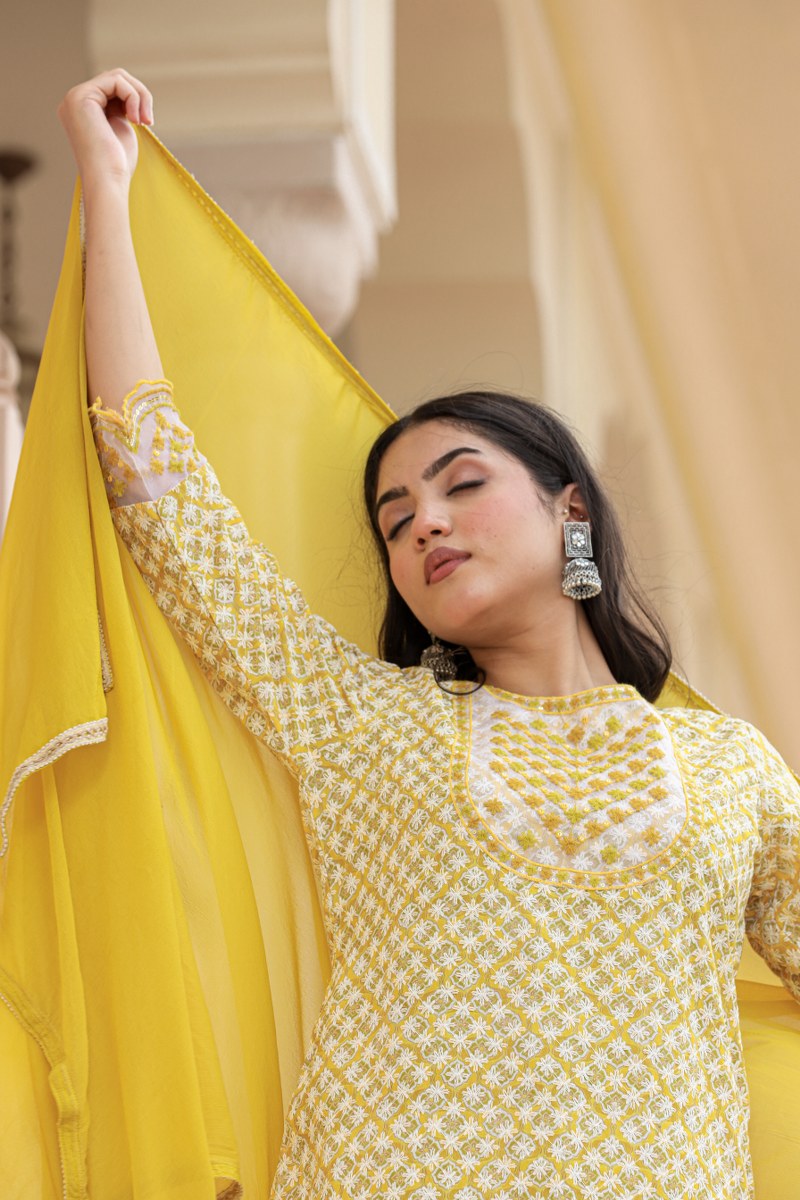 Bright Yellow Cotton Kurta Set