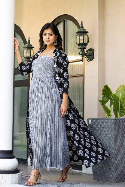 Exclusive Grey Gown With Black Shrug