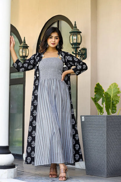 Exclusive Grey Gown With Black Shrug