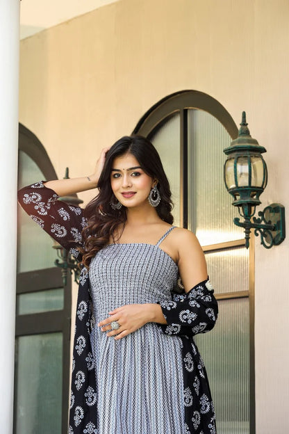Exclusive Grey Gown With Black Shrug