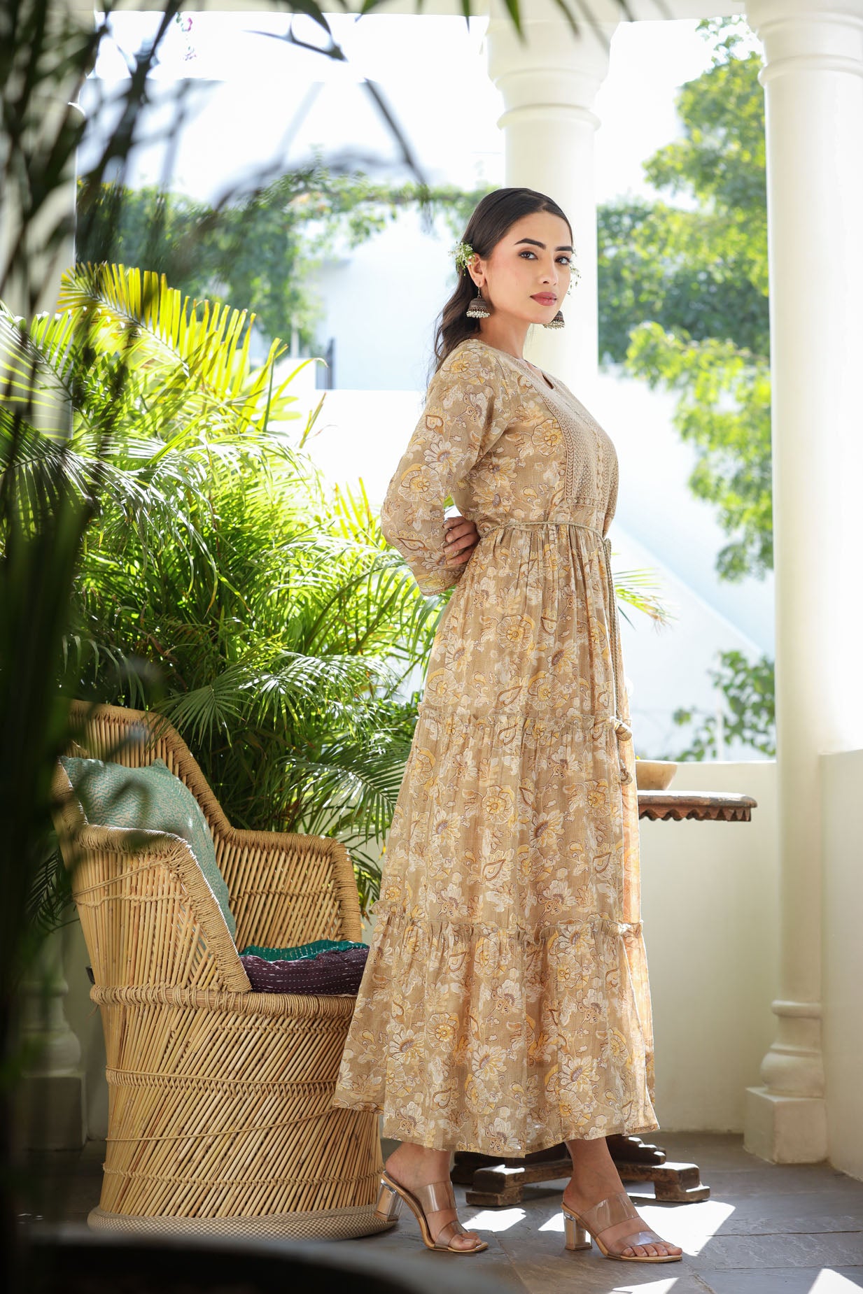 Malaika Arora Floral Printed Thread Work Fit & Flare Ethnic Dress –  Inddus.com