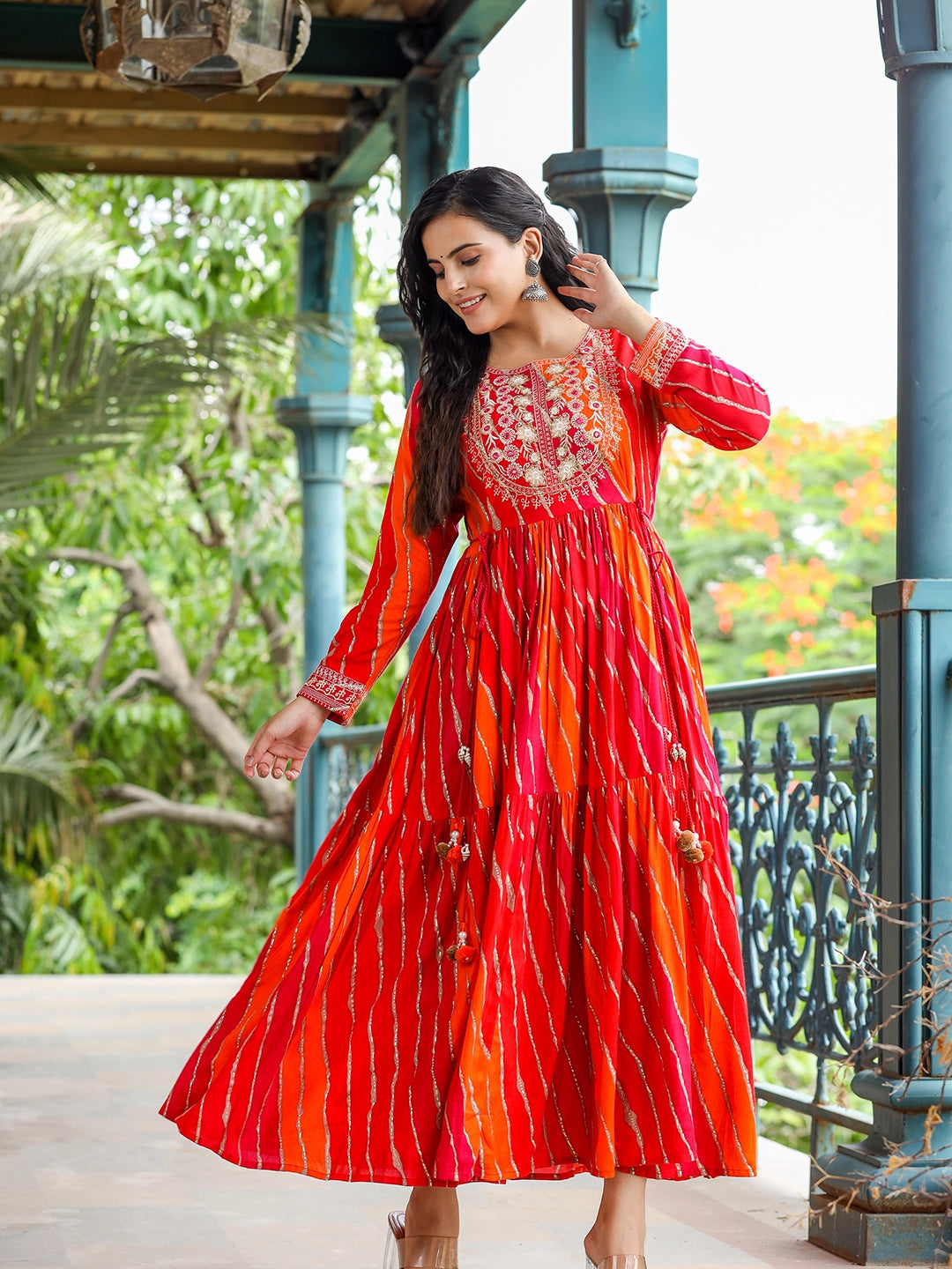WOMEN S RED MARVELOUS RAYON LONG GOWN fashiondwarclothing