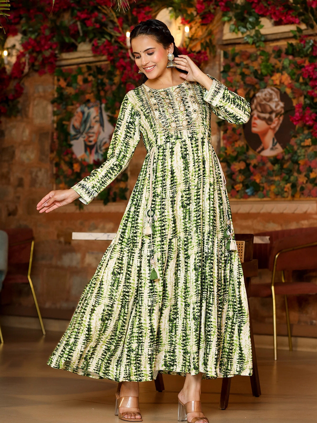 Classy Green Rayon Long Gown