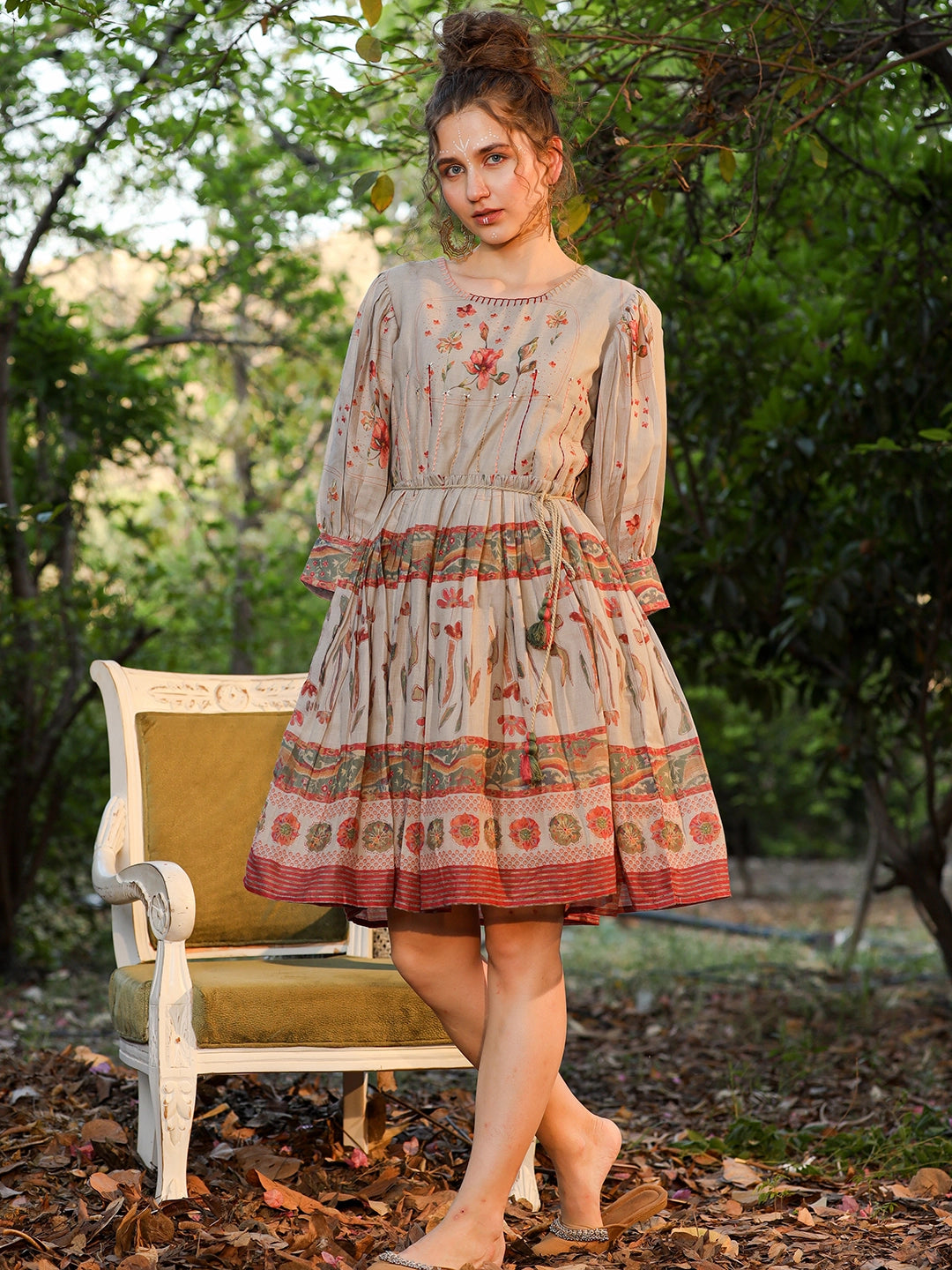 Blossom Breeze: Printed Cotton Short Dress