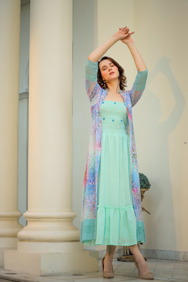 Stylish  Long Dress with Shrug