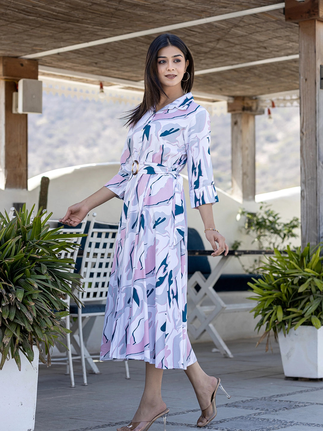 snowflake serenade white printed gown