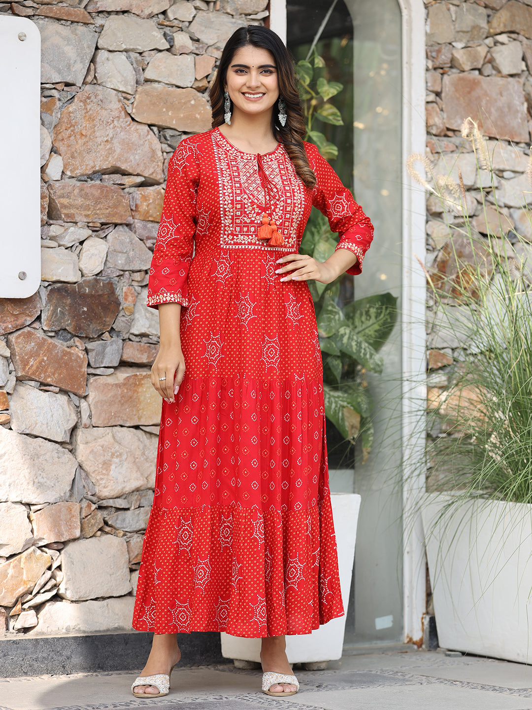 Red Printed Long Gown